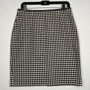 Brooks Brothers Women's 100% Wool Leather Trim Large Houndstooth Skirt Size 6